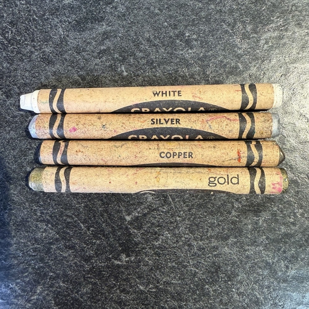 Vintage Crayola Crayons Binney & Smith White Silver Copper Gold Retired